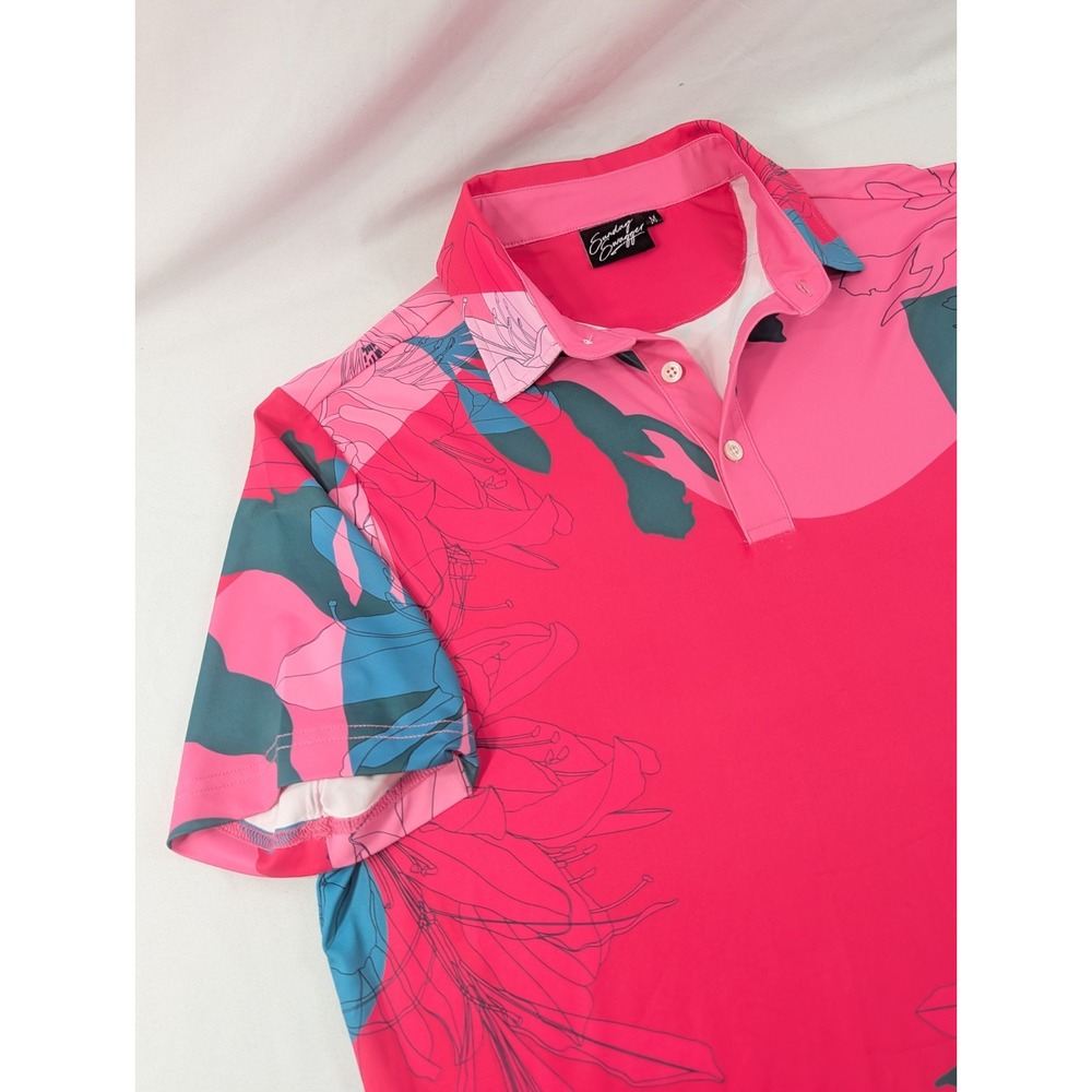 Sunday Swagger USA Multicolor Pink Floral Golf Polo Shirt Mens Medium Excellent